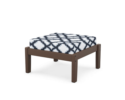 Unbranded Deep Seating Ottoman in Mahogany / Trellis Marine Indigo