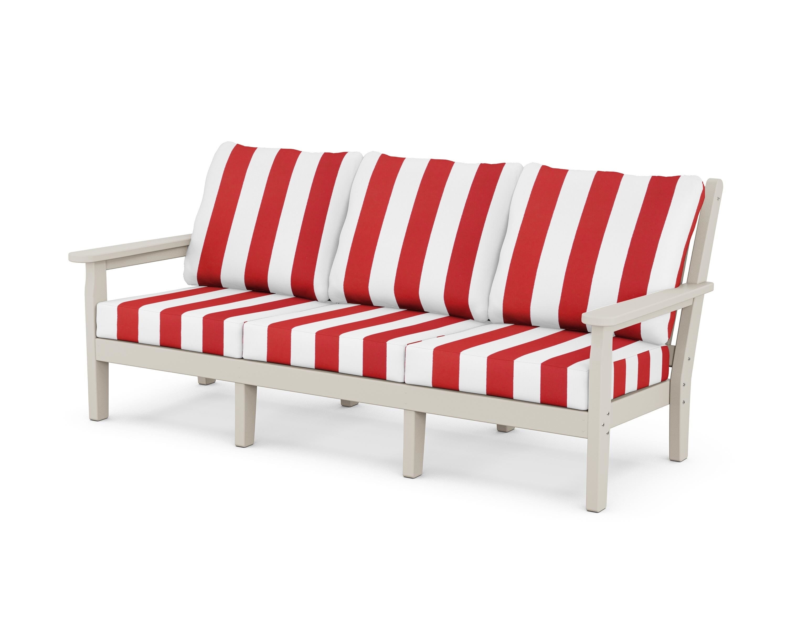POLYWOOD® Chippendale Deep Seating Sofa in Sand / Cabana Stripe Crimson