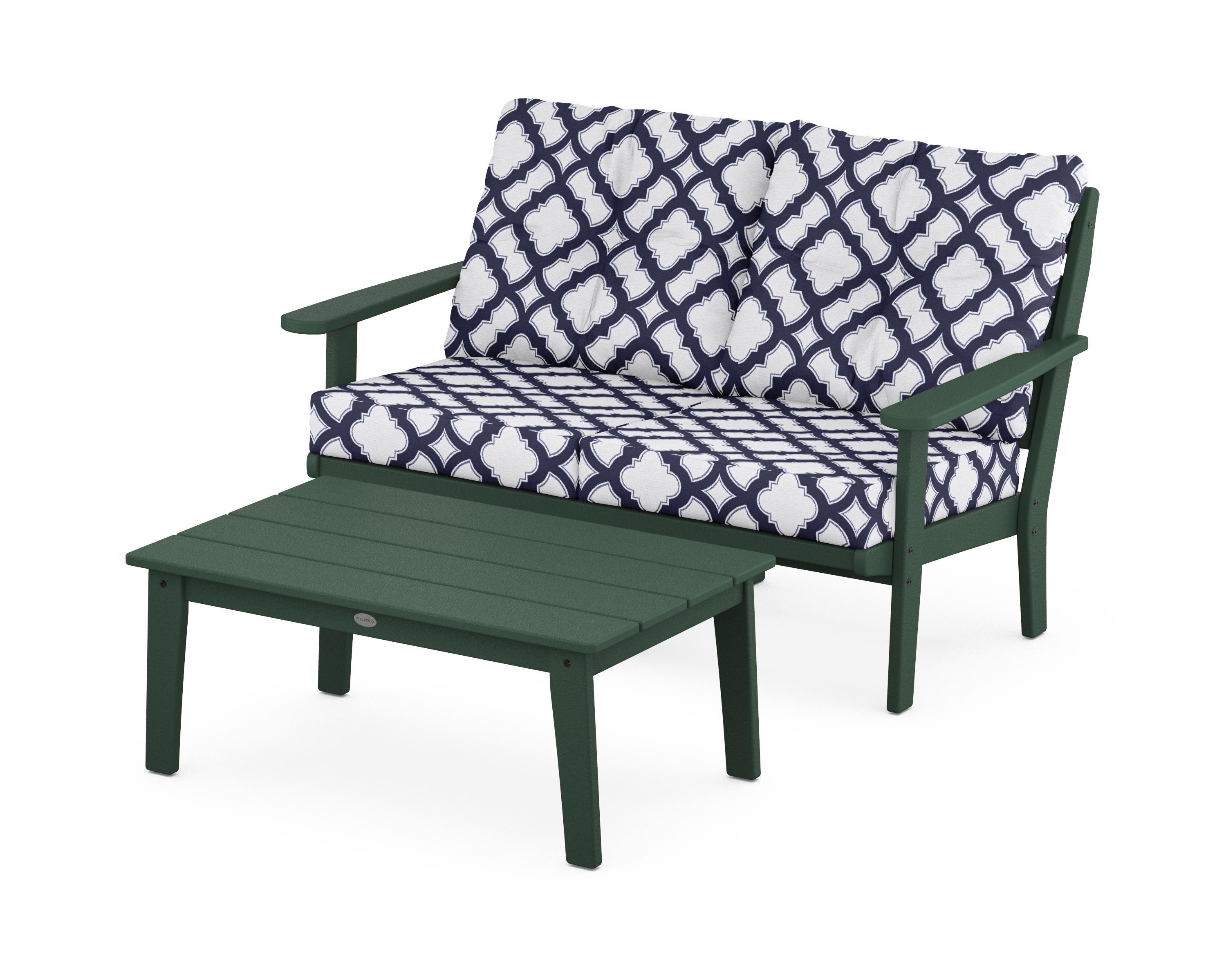 POLYWOOD® Lakeside 2-Piece Lounge Loveseat Set in Green / Trellis Navy