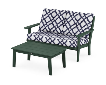POLYWOOD® Lakeside 2-Piece Lounge Loveseat Set in Green / Trellis Navy