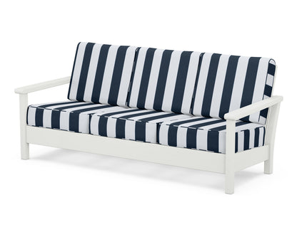 POLYWOOD® Harbour Deep Seating Sofa in Vintage White / Cabana Stripe Marine Indigo
