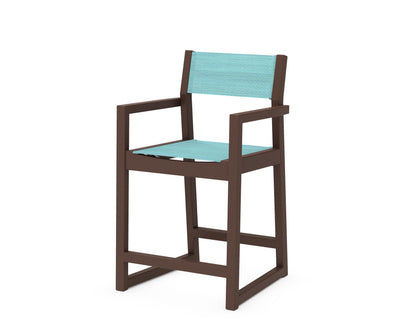 POLYWOOD® EDGE Sling Counter Arm Chair in Mahogany / Dupioni Aquamarine Sling