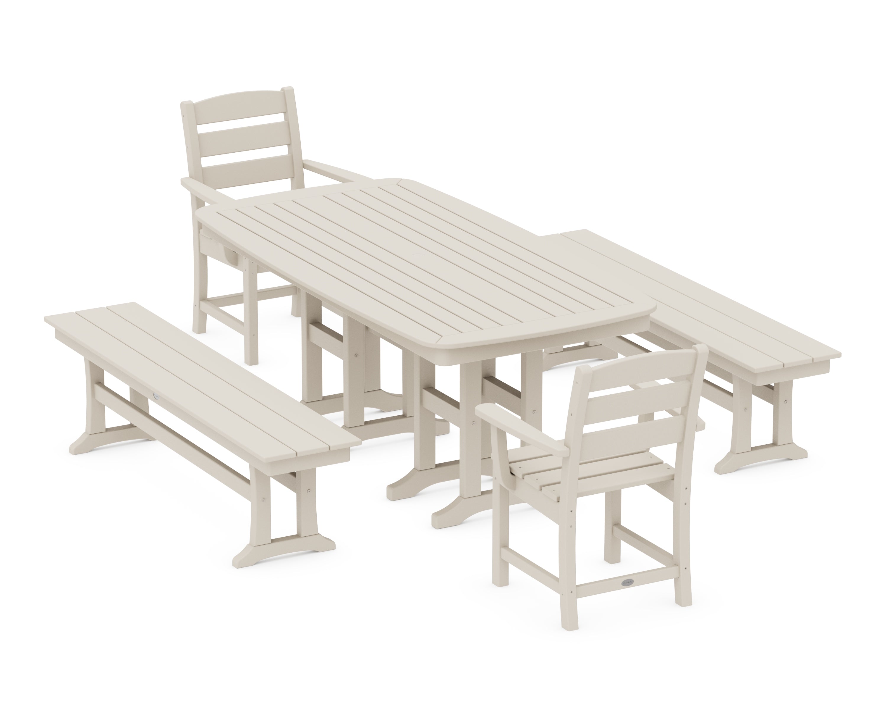 POLYWOOD® Lakeside 5-Piece Dining Set with Benches in Sand