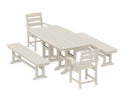 POLYWOOD® Lakeside 5-Piece Dining Set with Benches in Sand