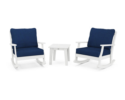 POLYWOOD® Braxton 3-Piece Deep Seating Rocker Set in White / Navy