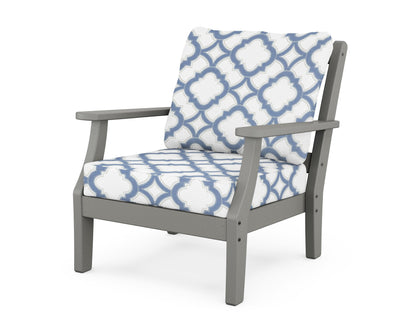Martha Stewart by POLYWOOD® Chinoiserie Deep Seating Chair in Slate Grey / Trellis Sky Blue