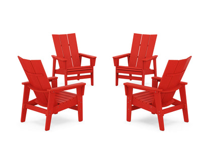POLYWOOD® 4-Piece Modern Grand Upright Adirondack Chair Conversation Set in Sunset Red