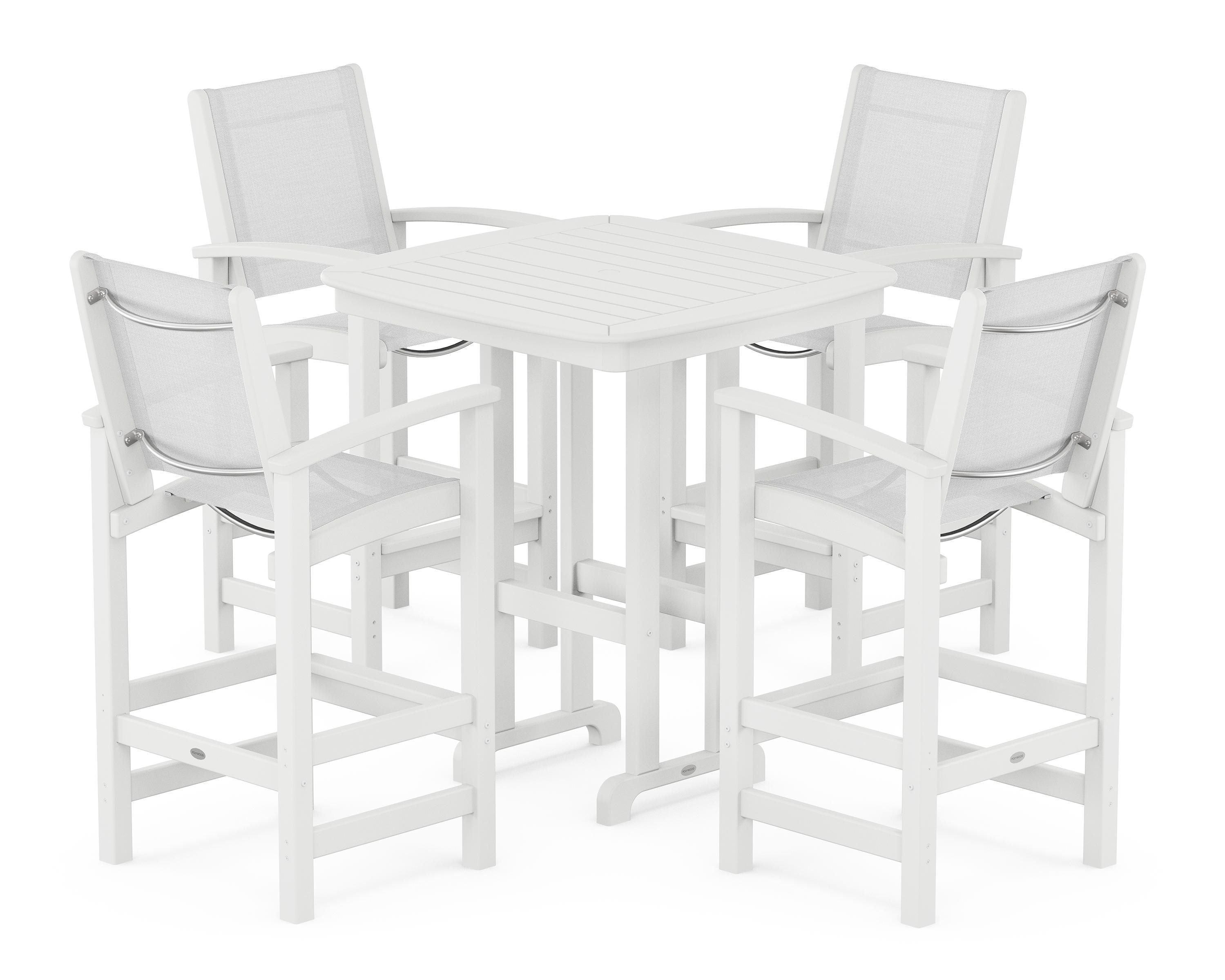 POLYWOOD® Coastal 5-Piece Bar Set in White / White Sling