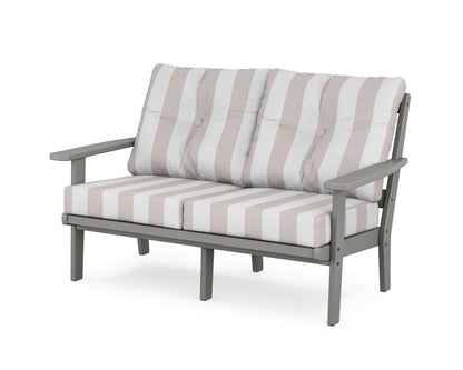 POLYWOOD® Prairie Deep Seating Loveseat in Slate Grey / Cabana Stripe Dune Burlap