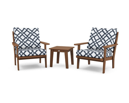 POLYWOOD® Lakeside 3-Piece Deep Seating Chair Set in Teak / Trellis Marine Indigo