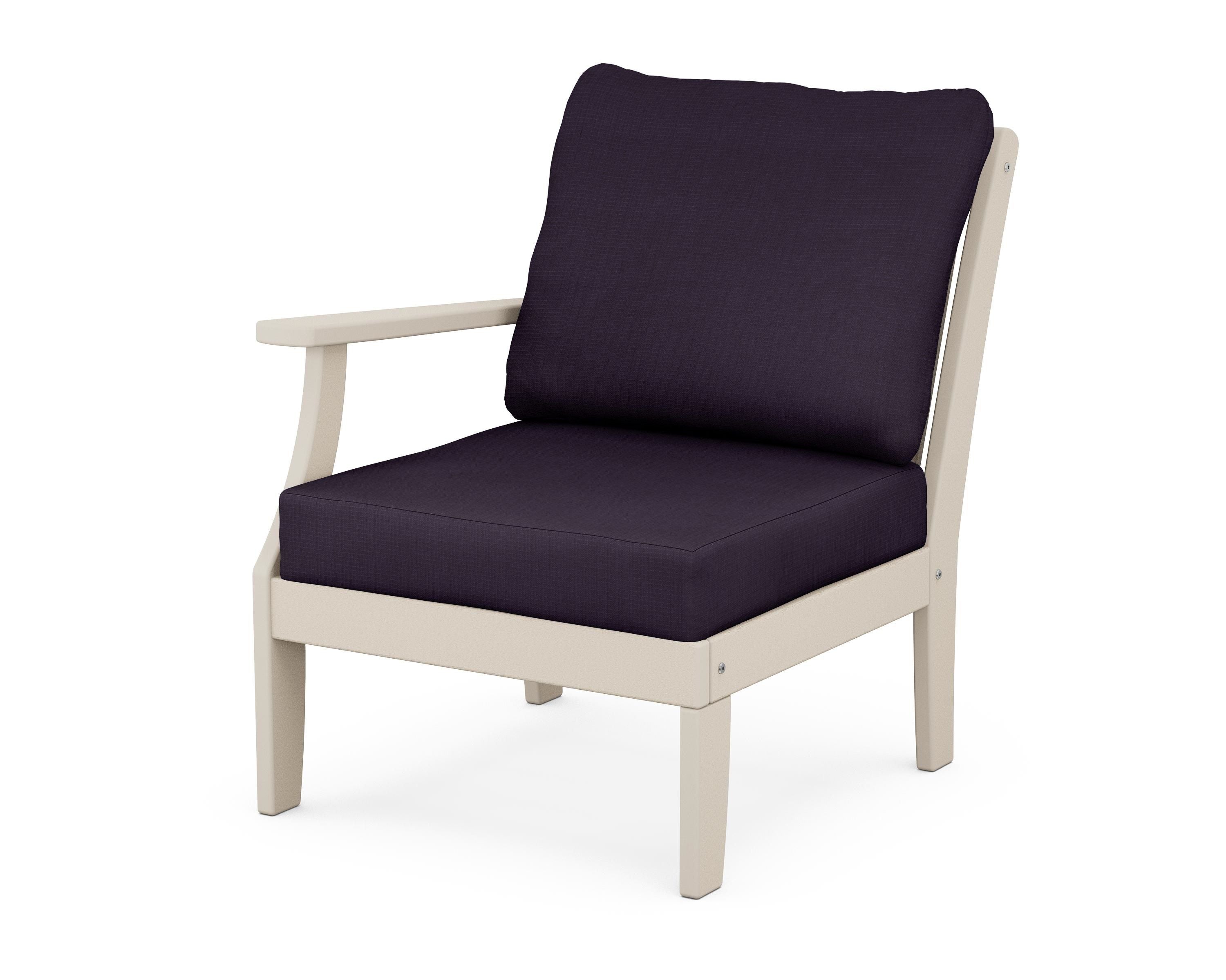 POLYWOOD® Braxton Modular Left Arm Chair in Sand / Navy Linen