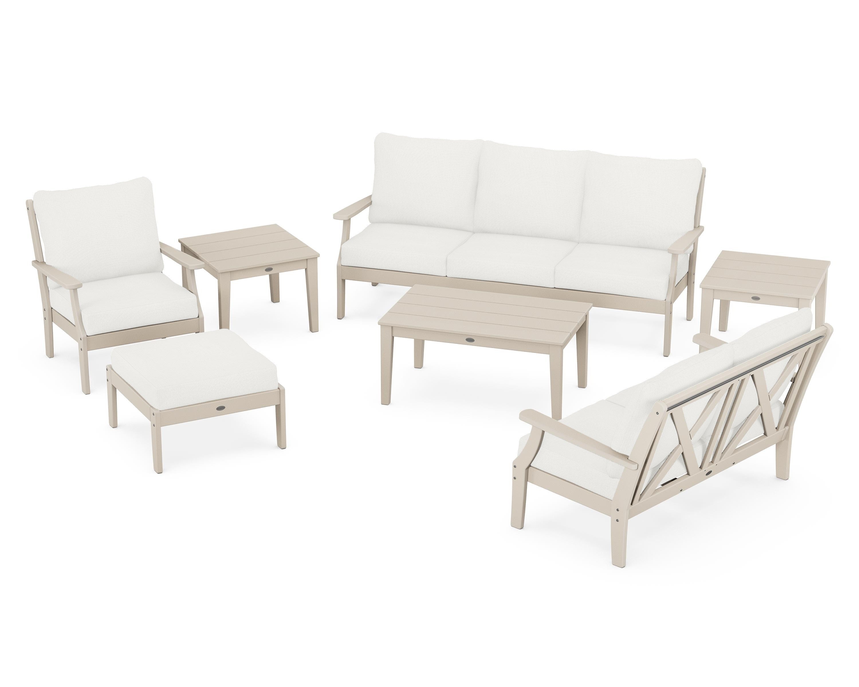 POLYWOOD® Braxton 7-Piece Deep Seating Set in Sand / Natural Linen