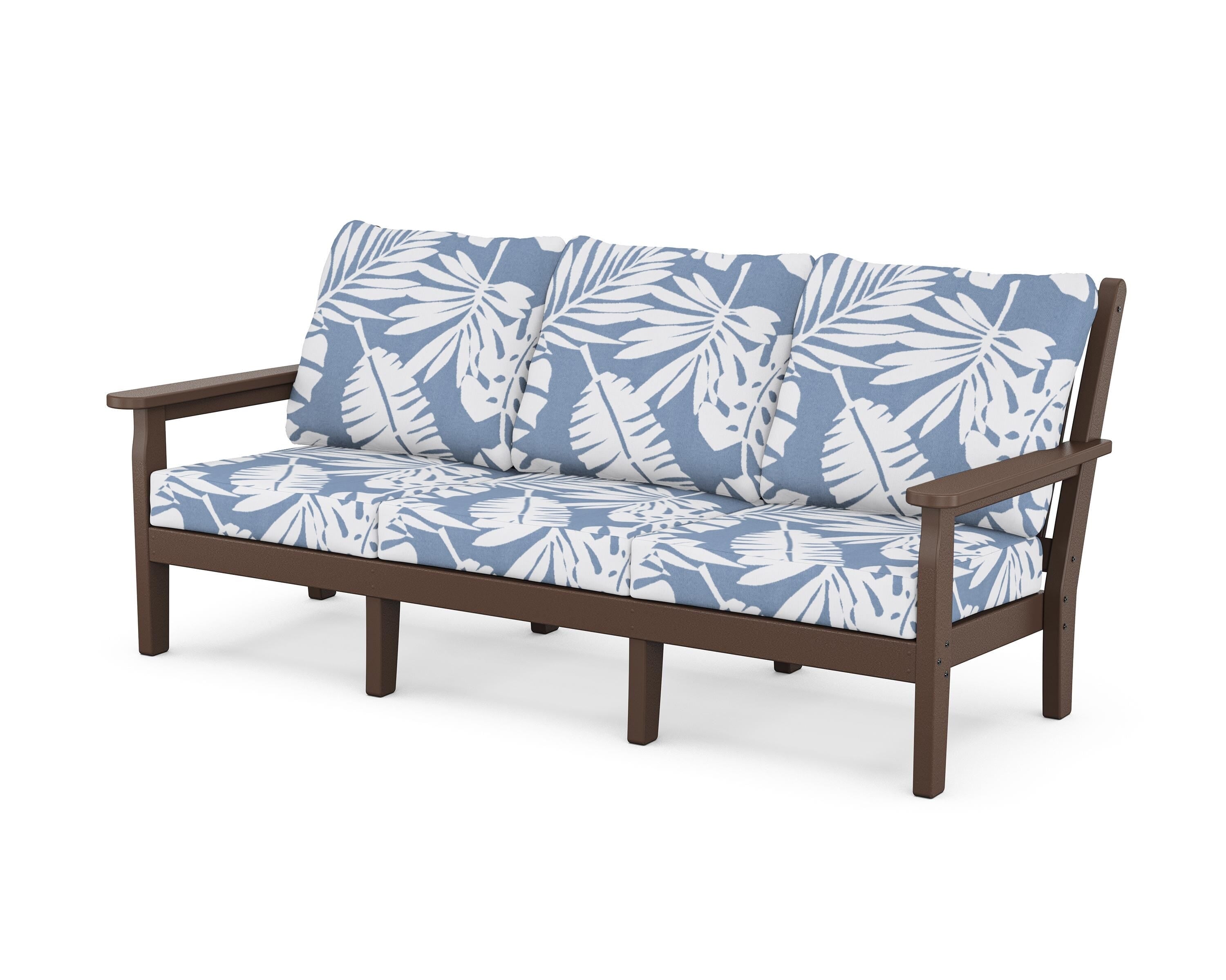 POLYWOOD® Chippendale Deep Seating Sofa in Mahogany / Leaf Sky Blue