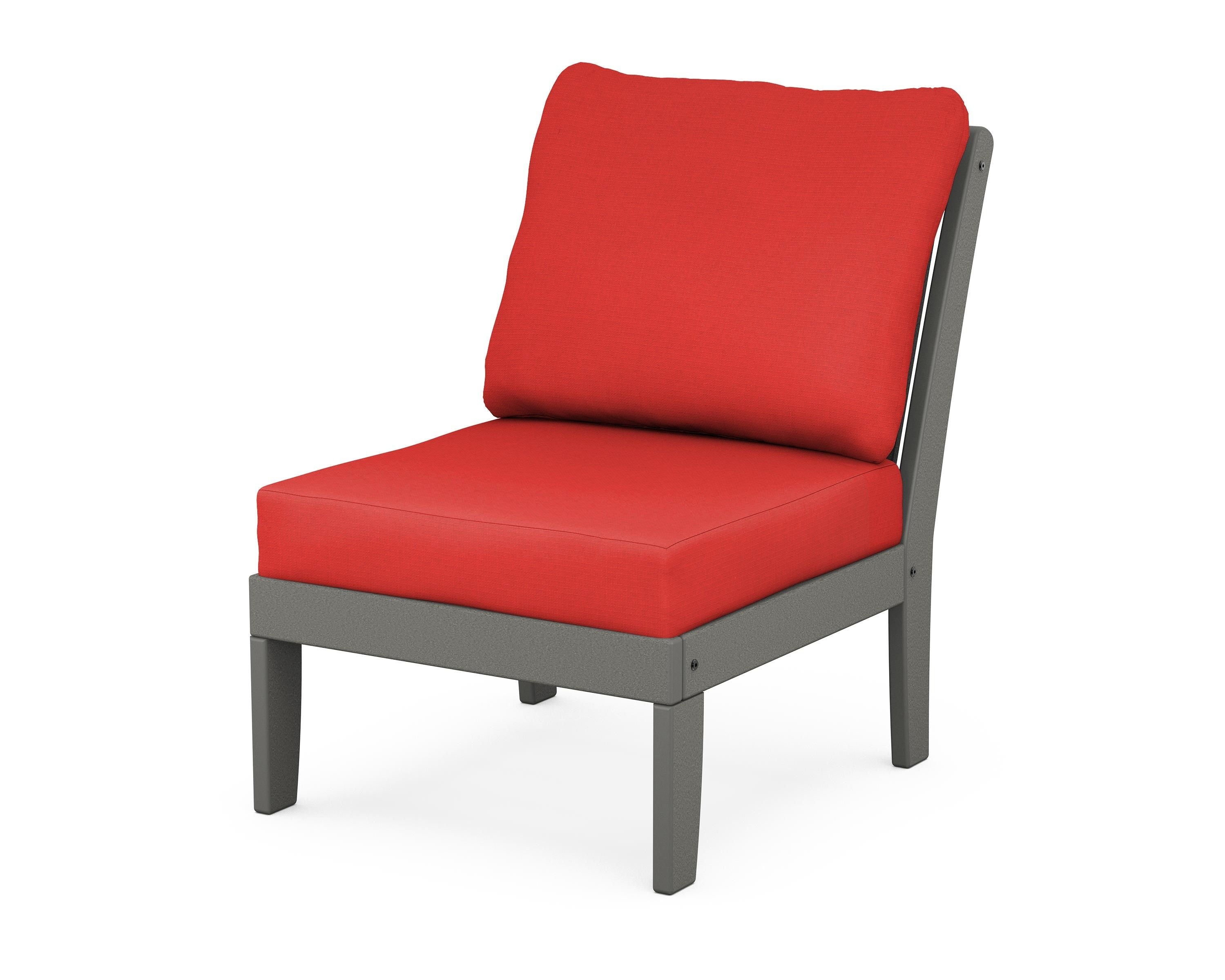 POLYWOOD® Braxton Modular Armless Chair in Slate Grey / Crimson Linen
