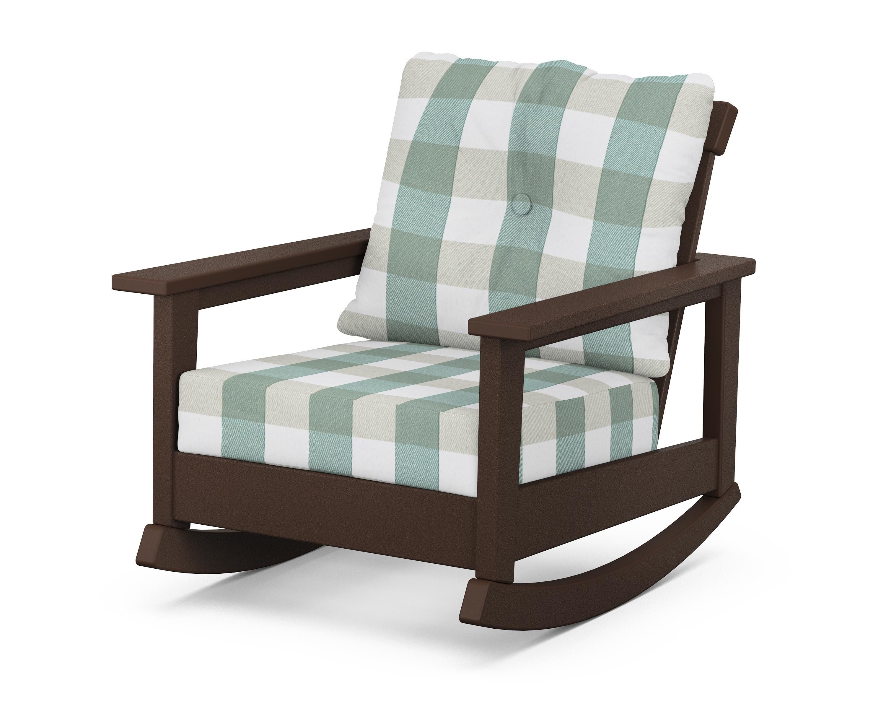 POLYWOOD® Prescott Deep Seating Rocking Chair in Mahogany / Buffalo Plaid Glacier Spa
