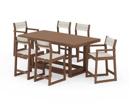 POLYWOOD® EDGE Sling 7-Piece Counter Table Set in Teak / Parchment Sling