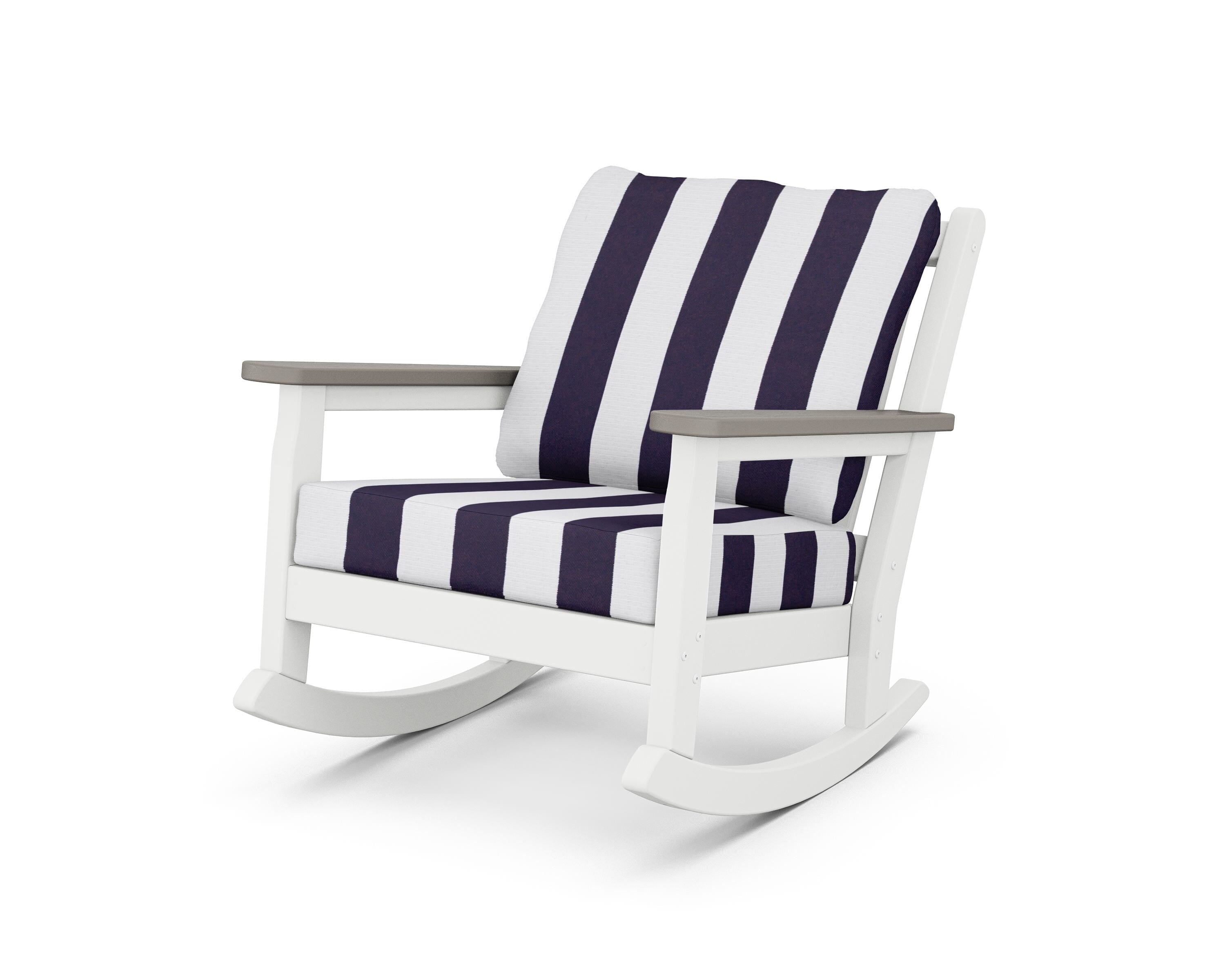 POLYWOOD® Chippendale Deep Seating Rocking Chair in White / Driftwood / Cabana Stripe Navy