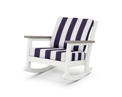 POLYWOOD® Chippendale Deep Seating Rocking Chair in White / Driftwood / Cabana Stripe Navy