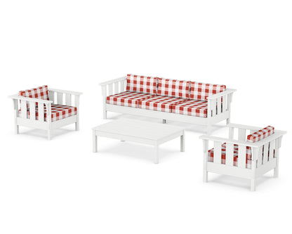 Martha Stewart by POLYWOOD® Acadia 4-Piece Deep Seating Set with Sofa in White / Buffalo Plaid Crimson