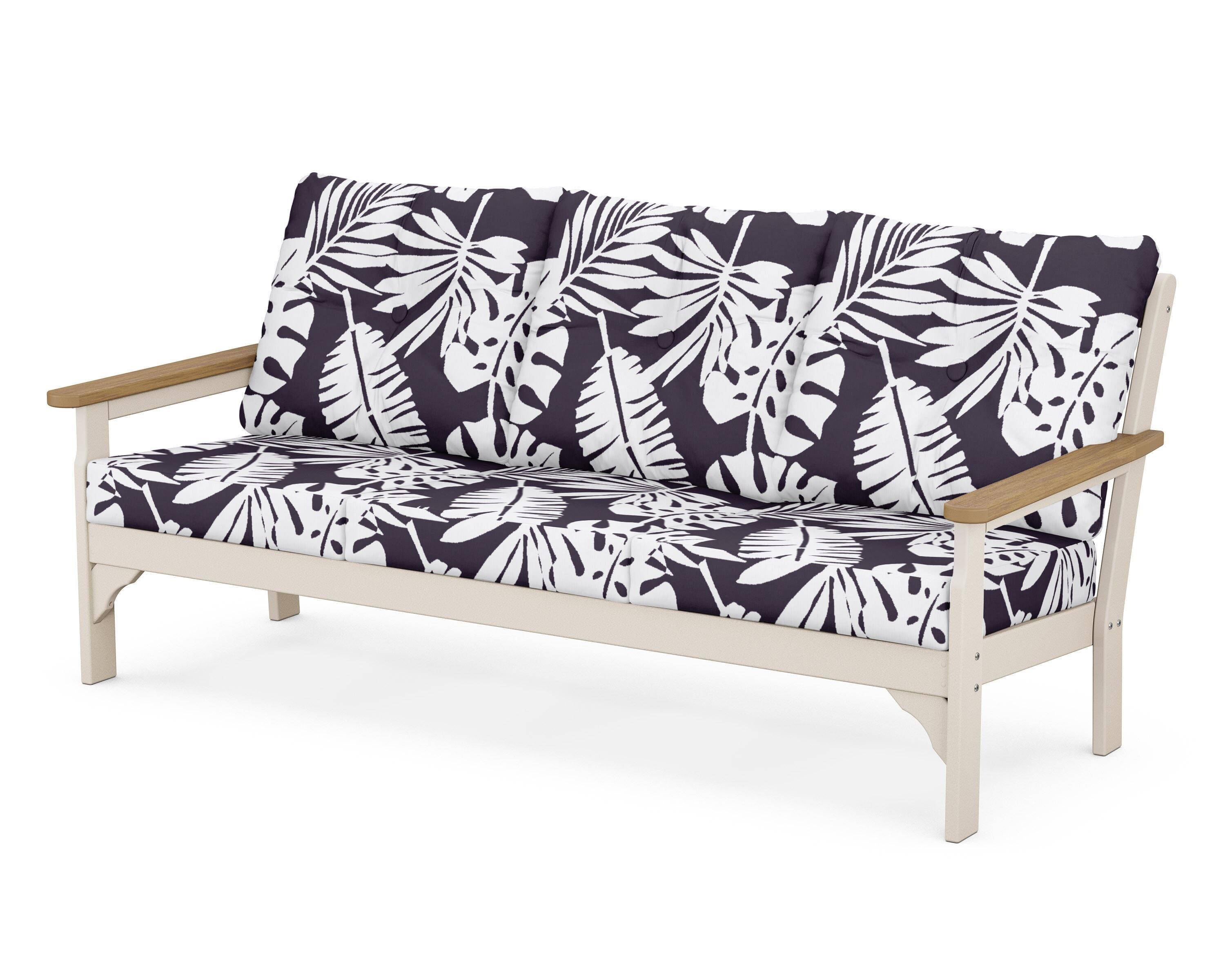 POLYWOOD® Vineyard Deep Seating Sofa in Sand / Natural / Leaf Navy