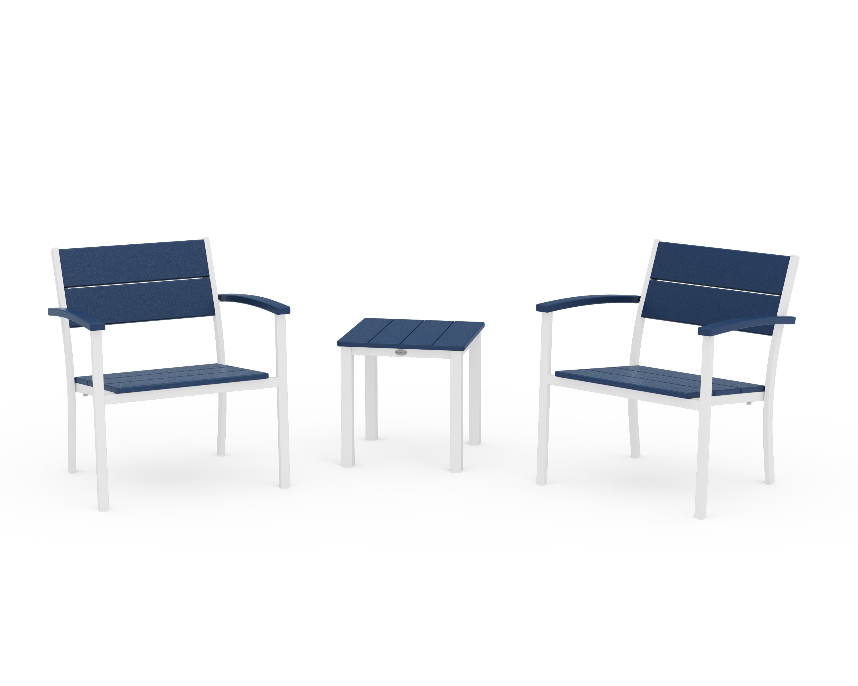 POLYWOOD® Main Street 3-Piece Lounge Chair Set in White / Navy