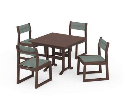 POLYWOOD® EDGE Sling Side Chair 5-Piece Farmhouse Dining Set in Mahogany / Dupioni Sea Mist Sling