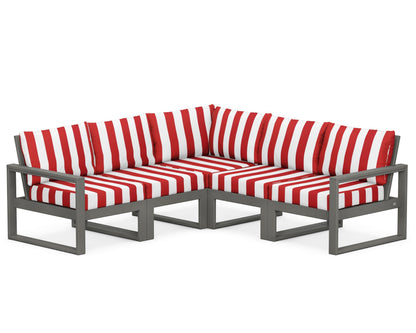 POLYWOOD® EDGE 5-Piece Modular Deep Seating Set in Slate Grey / Cabana Stripe Crimson