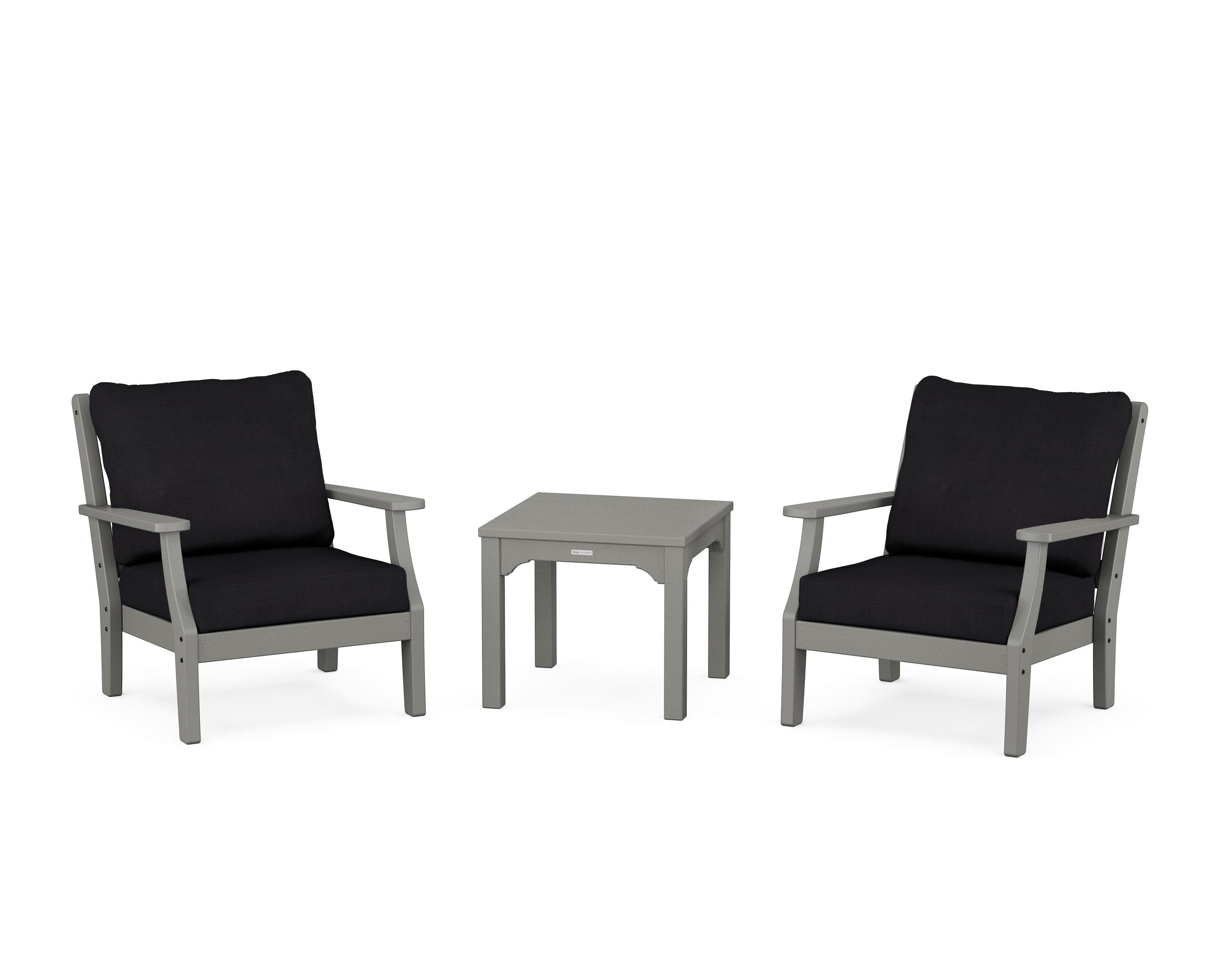 Martha Stewart by POLYWOOD® Chinoiserie 3-Piece Deep Seating Set in Slate Grey / Midnight Linen