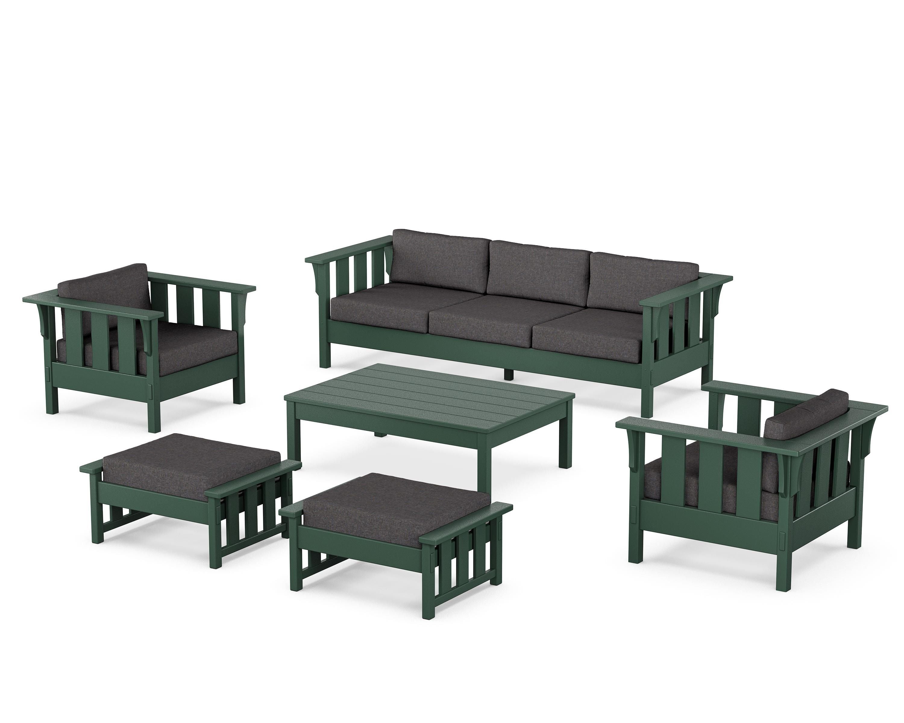 Martha Stewart by POLYWOOD® Acadia 6-Piece Lounge Sofa Set in Green / Ash Charcoal