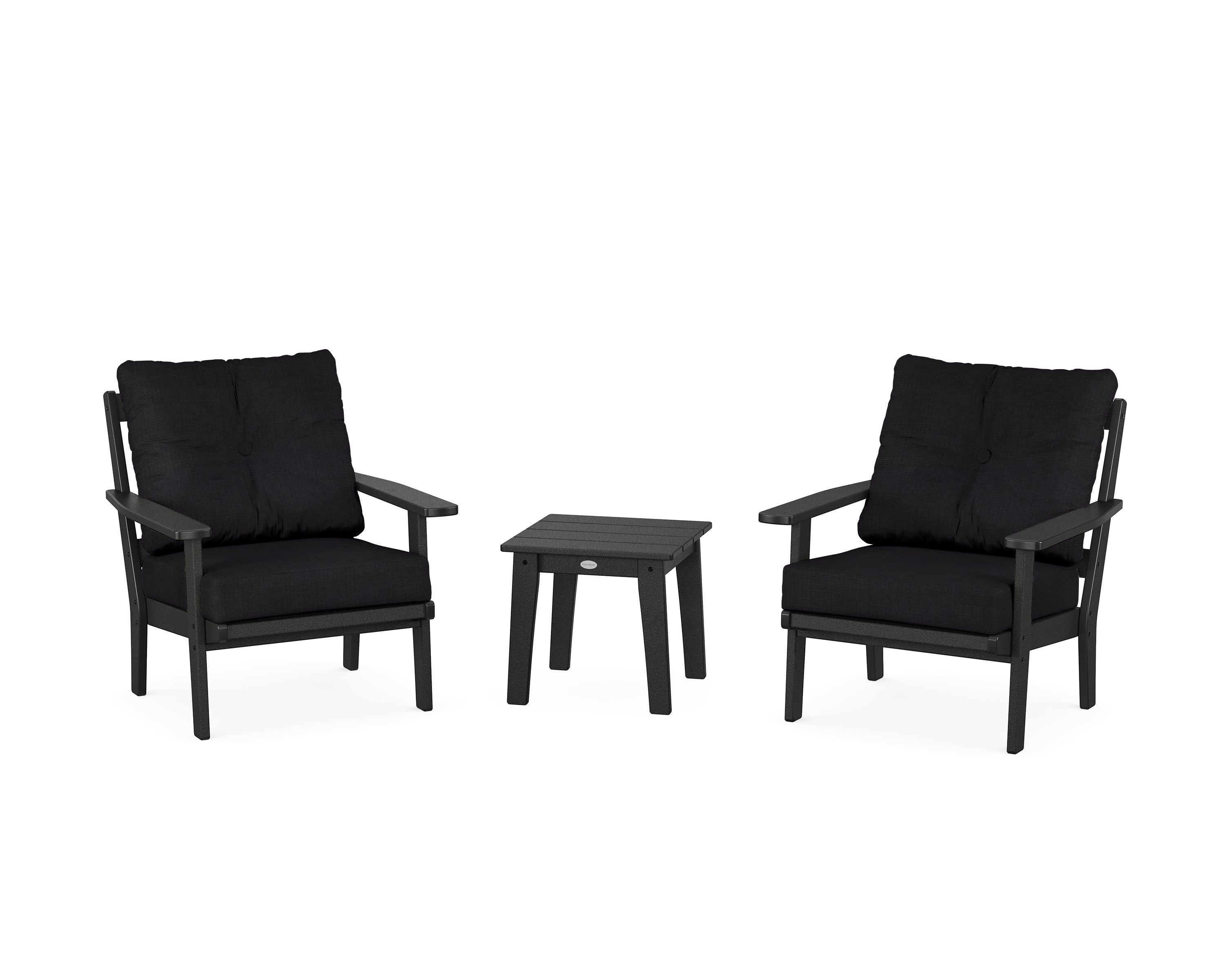 POLYWOOD® Prairie 3-Piece Deep Seating Set in Black / Midnight Linen