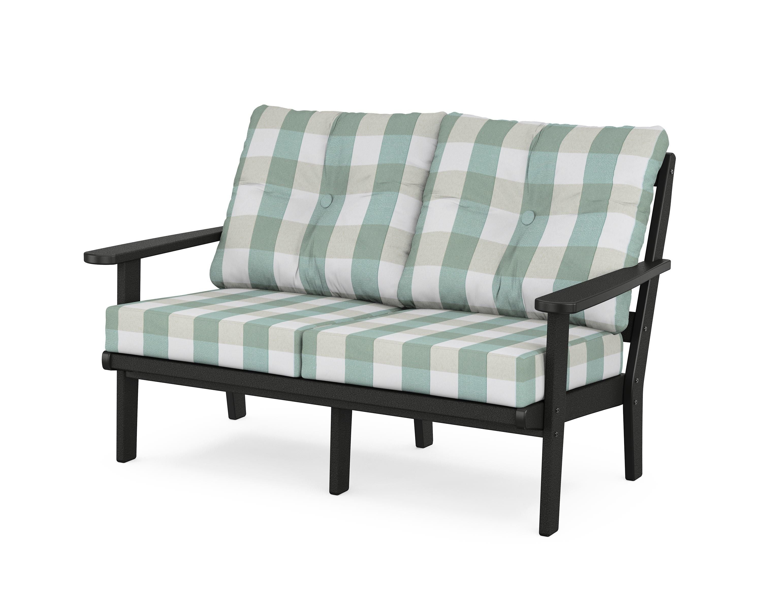 POLYWOOD® Mission Deep Seating Loveseat in Black / Buffalo Plaid Glacier Spa