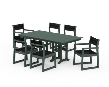 POLYWOOD® EDGE Sling 7-Piece Farmhouse Dining Set in Green / Black Sling