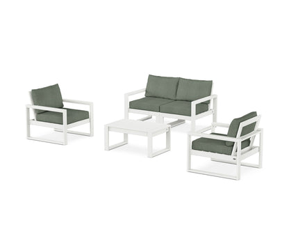 POLYWOOD® EDGE Sectional 4-Piece Deep Seating Set with Loveseat in Vintage White / Cast Sage