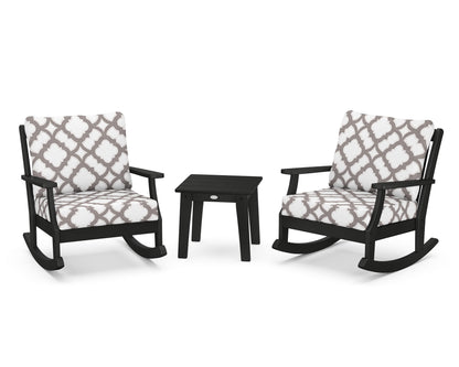 POLYWOOD® Braxton 3-Piece Deep Seating Rocker Set in Black / Trellis Grey Mist