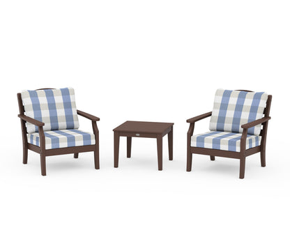 Draper James™ by  POLYWOOD® Savannah 3-Piece Deep Seating Set in Mahogany / Buffalo Plaid Sky Blue
