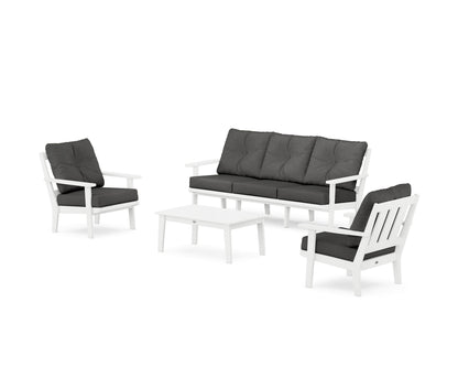 POLYWOOD® Oxford 4-Piece Deep Seating Set with Sofa in White / Spectrum Carbon