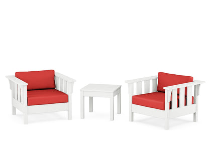 Martha Stewart by POLYWOOD® Acadia 3-Piece Deep Seating Set in White / Crimson Linen