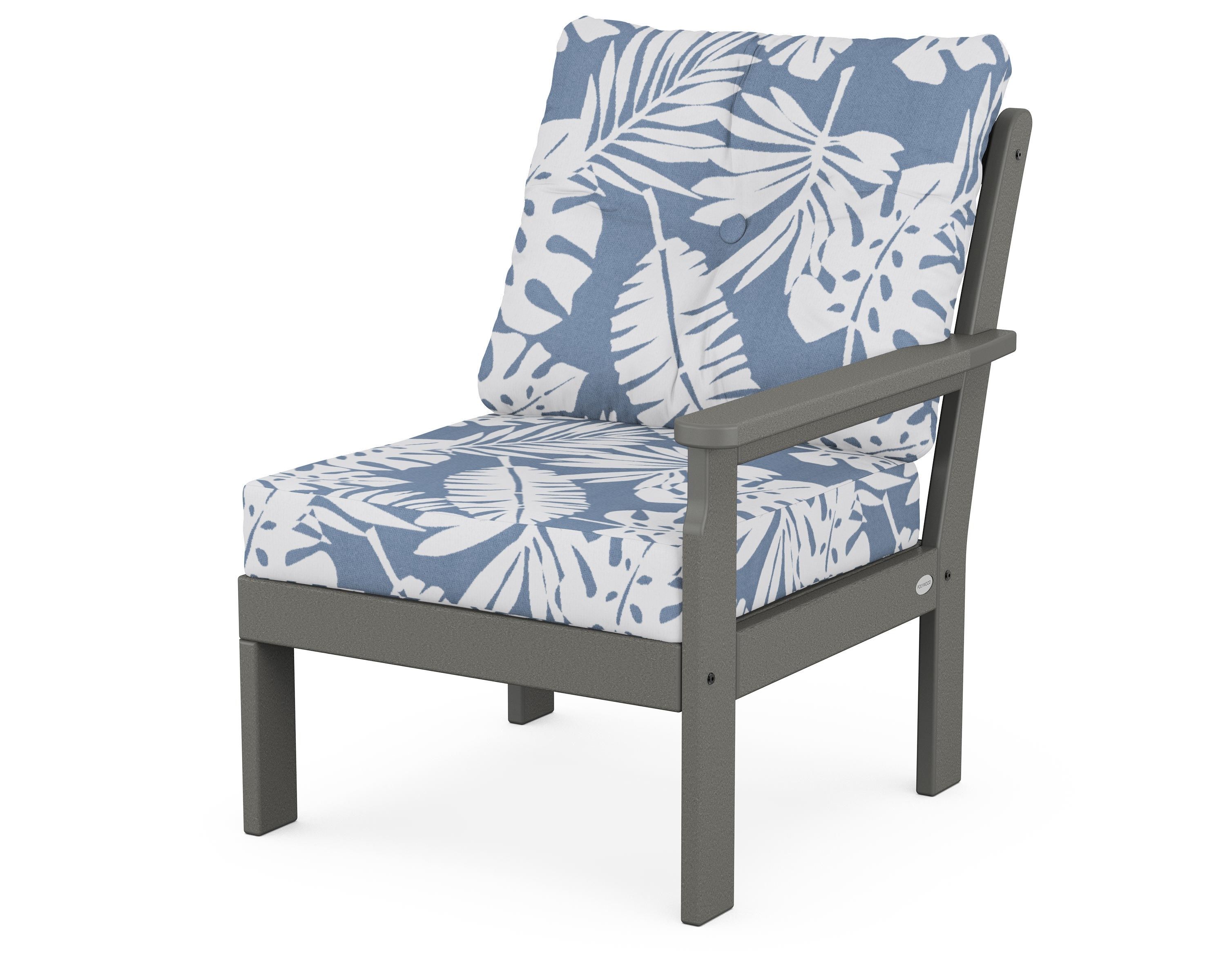 POLYWOOD® Vineyard Modular Right Arm Chair in Slate Grey / Leaf Sky Blue