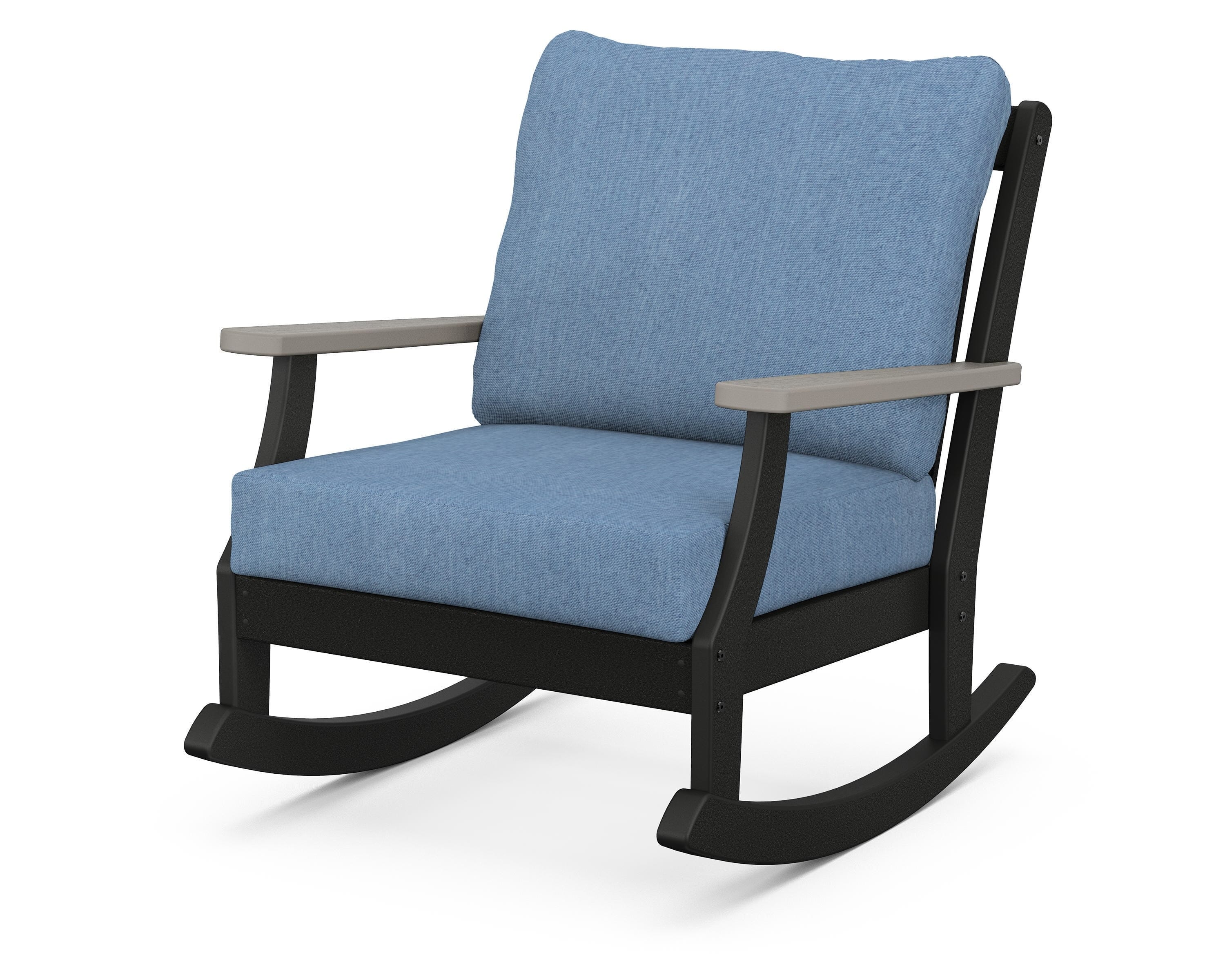 POLYWOOD® Braxton Deep Seating Rocking Chair in Black / Driftwood / Sky Blue