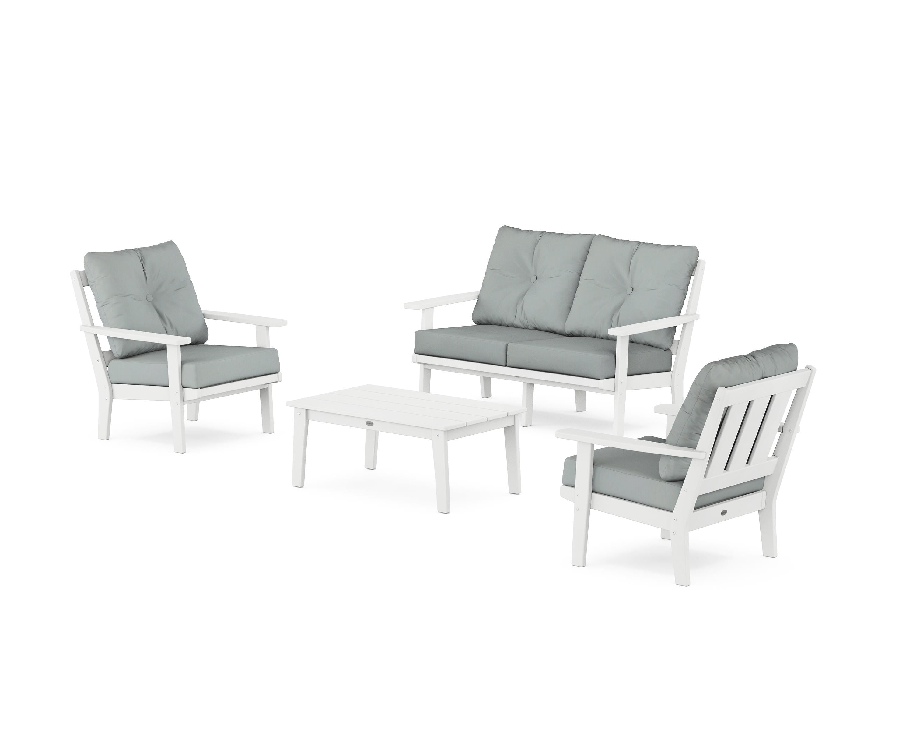 POLYWOOD® Oxford 4-Piece Deep Seating Set with Loveseat in White / Spa