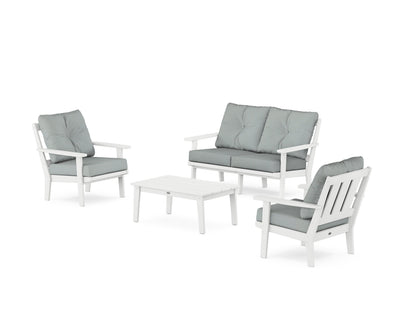 POLYWOOD® Oxford 4-Piece Deep Seating Set with Loveseat in White / Spa