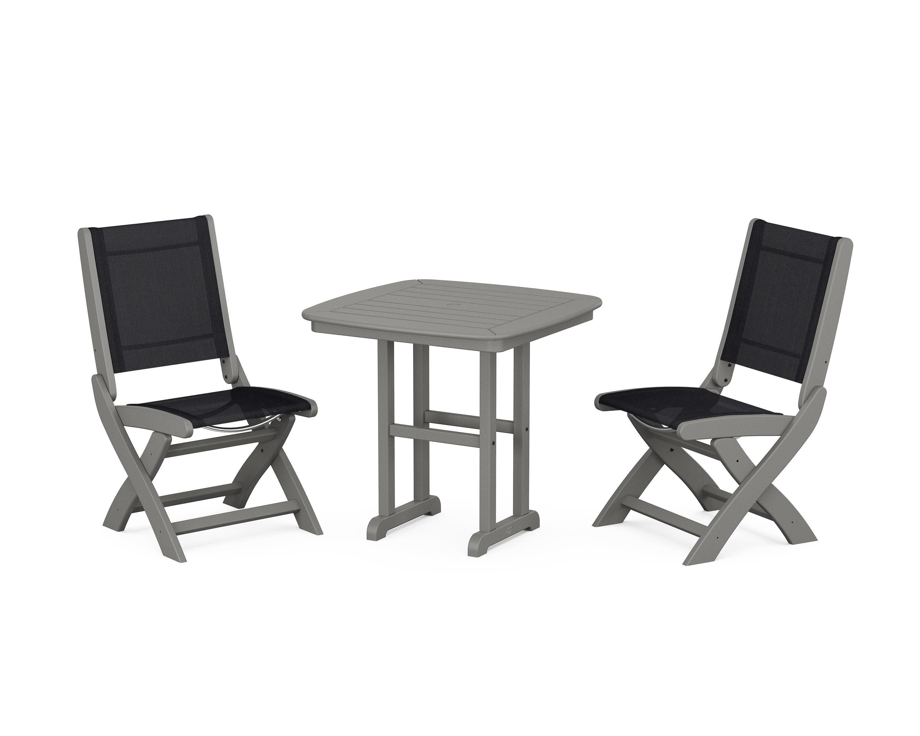 POLYWOOD® Coastal Folding Side Chair 3-Piece Dining Set in Slate Grey / Black Sling