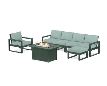 POLYWOOD® EDGE Sectional Lounge and Fire Pit Set in Green / Glacier Spa