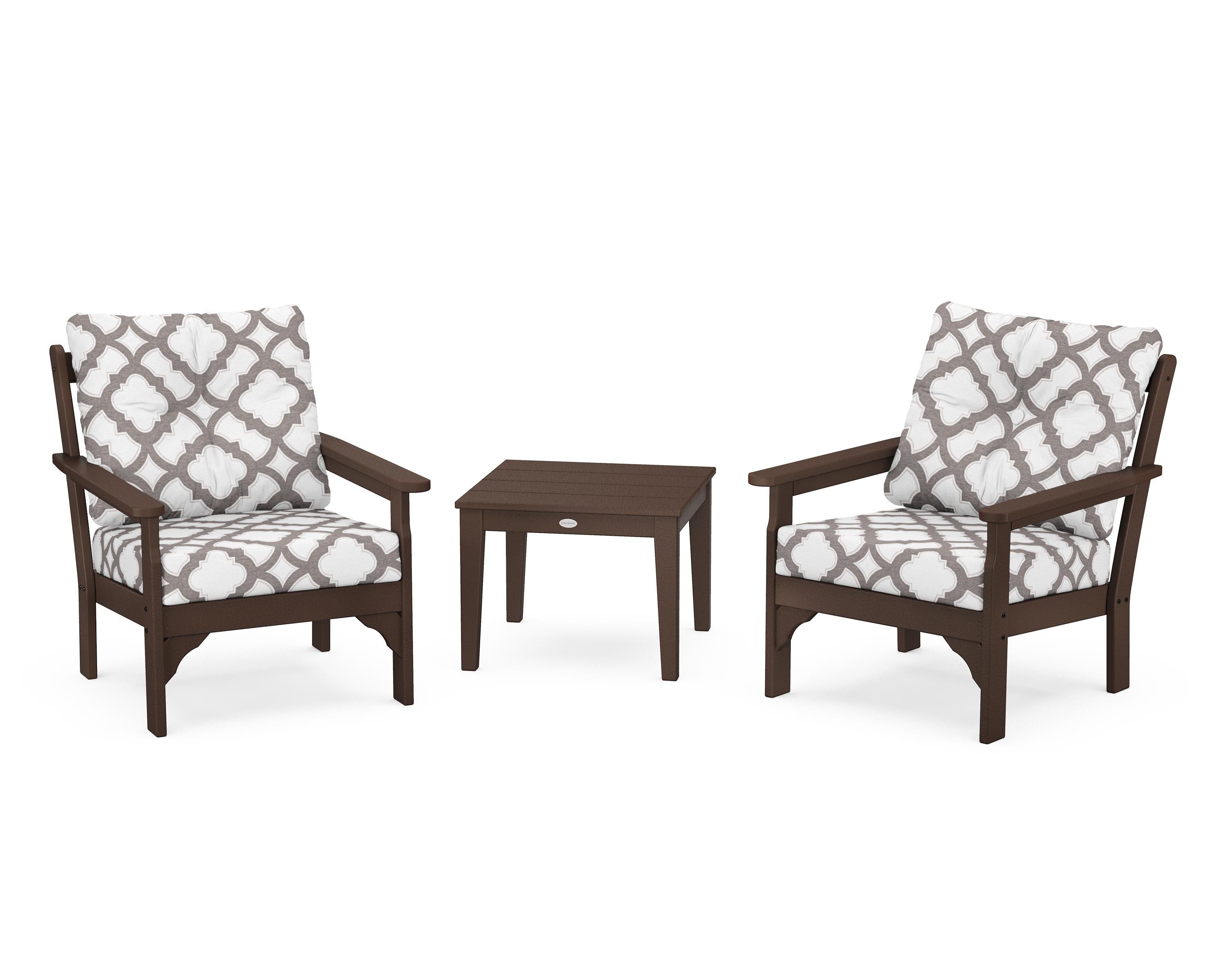 POLYWOOD® Vineyard 3-Piece Deep Seating Set in Mahogany / Trellis Grey Mist