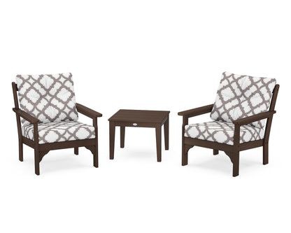 POLYWOOD® Vineyard 3-Piece Deep Seating Set in Mahogany / Trellis Grey Mist