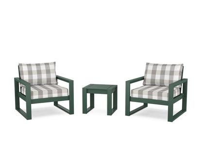 POLYWOOD® EDGE Sectional 3-Piece Deep Seating Set in Green / Buffalo Plaid Grey Mist