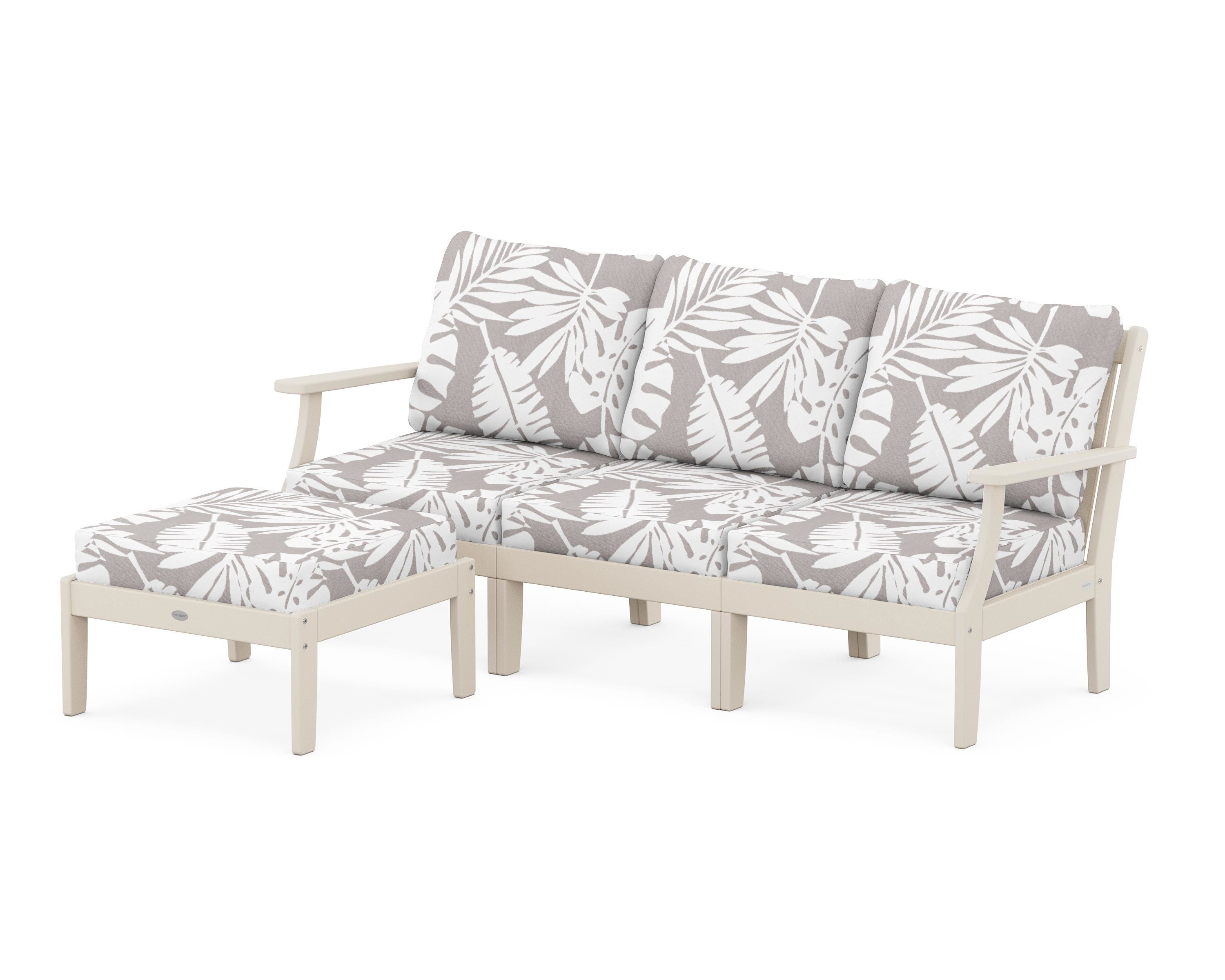 POLYWOOD® Braxton Modular 4-Piece Deep Seating Set with Ottoman in Sand / Leaf Grey Mist