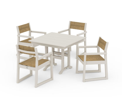 POLYWOOD® EDGE Sling Arm Chair 5-Piece Farmhouse Dining Set in Sand / Burlap Sling