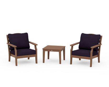 Draper James™ by  POLYWOOD® Savannah 3-Piece Deep Seating Set in Teak / Navy Linen