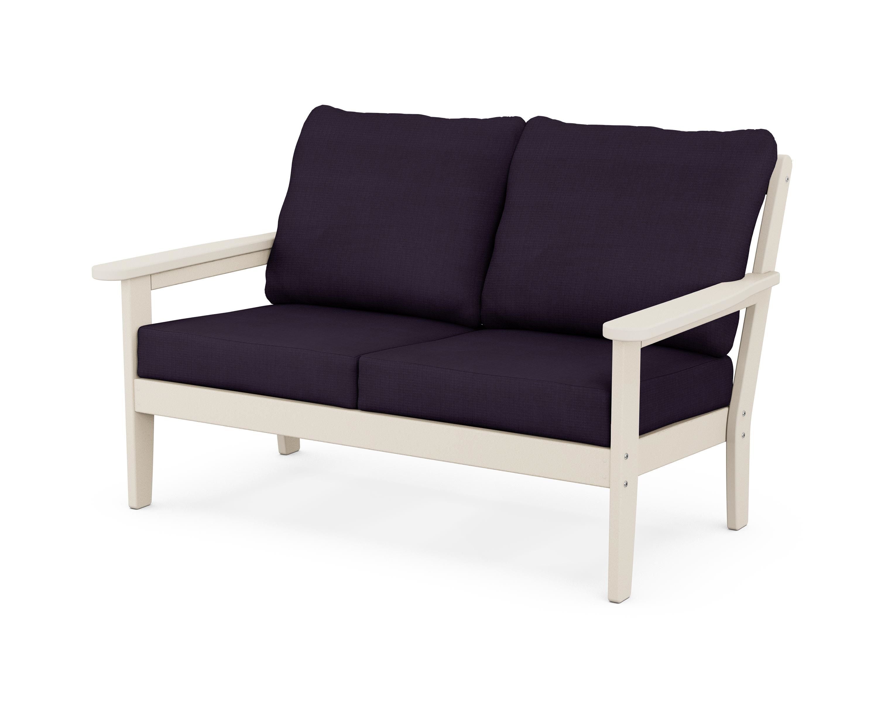 Country Living Cottage Deep Seating Loveseat in Sand / Navy Linen